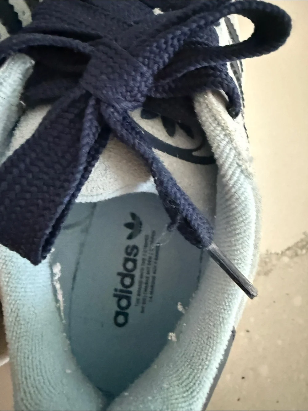 Light Blue Suede Sneakers with Navy Laces